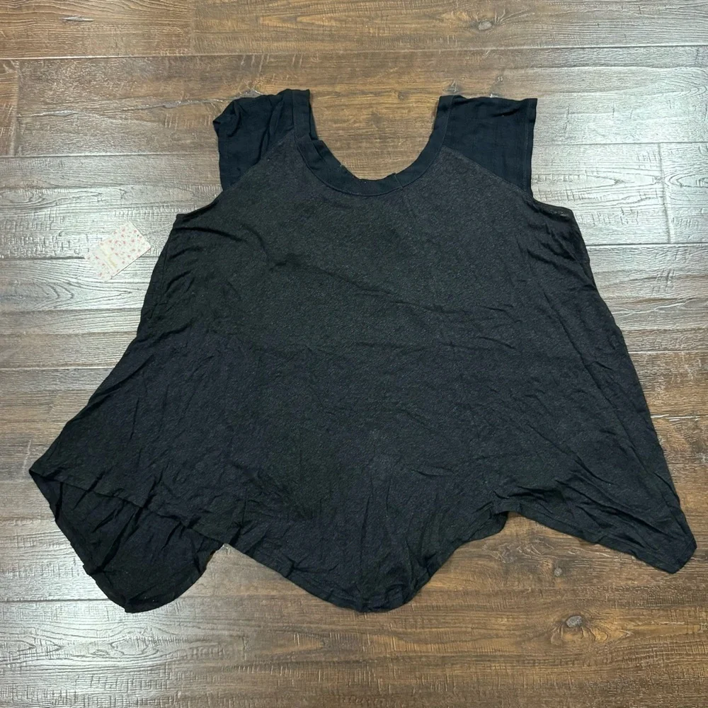 Free People Keep It Casual Black Linen Blend Top Size Small Women